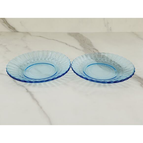 Fortecrisa Azure Ice Blue Glass Tea Cup Saucer 70's Interior Ribbed 3" Mexico x4 - Picture 9 of 13